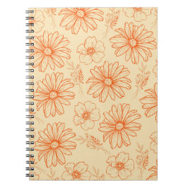 Cuaderno Patrón de flor Y2K retro naranja
