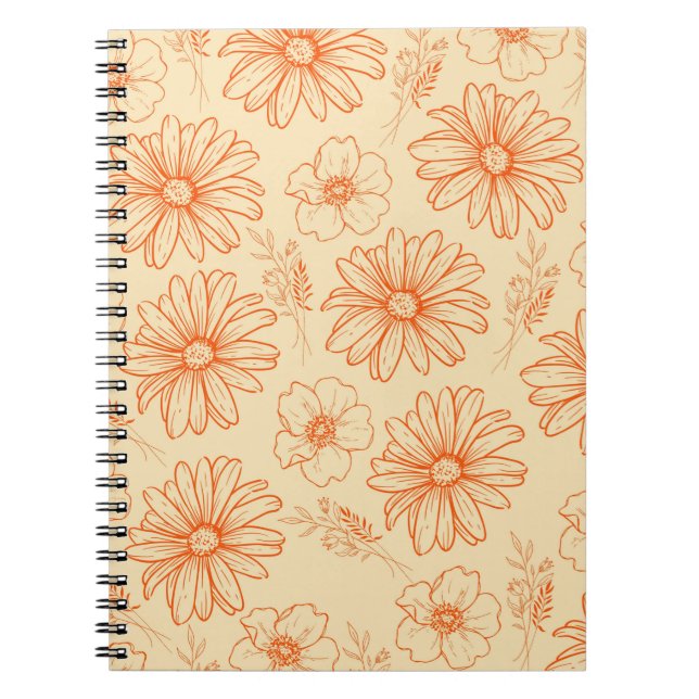 Cuaderno Patrón de flor Y2K retro naranja (Frente)