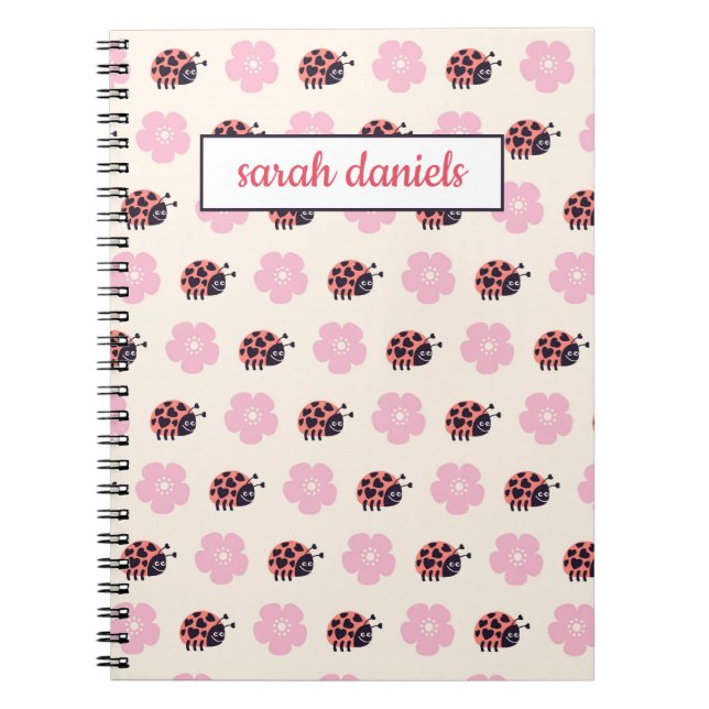 Cuaderno Patrón de Flor y Ladybug Personalizado (Frente)