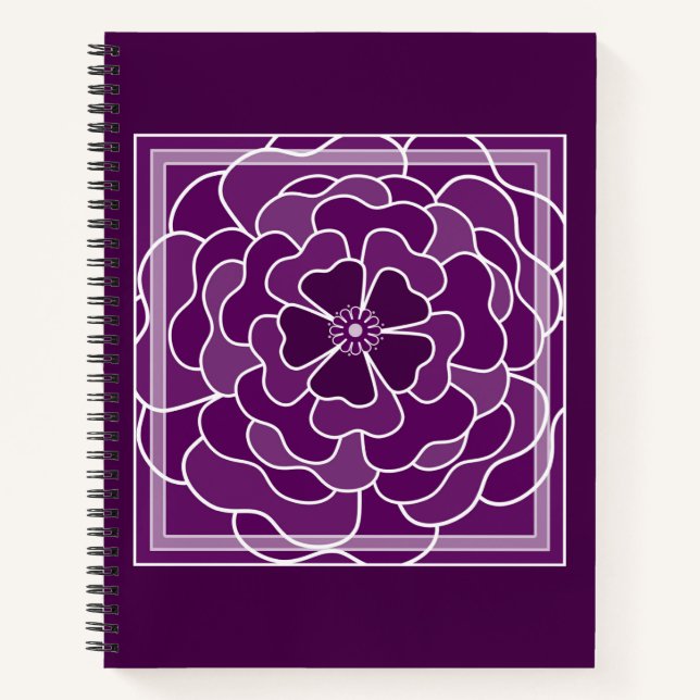 Cuaderno Patrón de flores abstractas púrpura oscuro (Anverso)