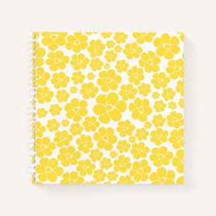 Cuaderno Patrón de flores - Amarillo limón y blanco
