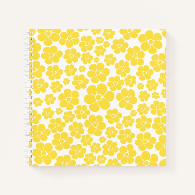 Cuaderno Patrón de flores - Amarillo limón y blanco (Anverso)