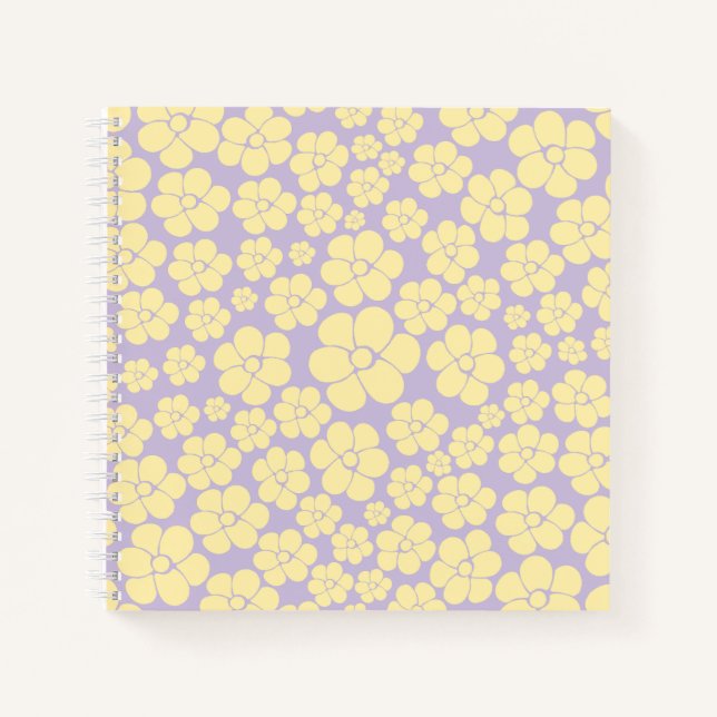 Cuaderno Patrón de flores - amarillo y púrpura pastel (Anverso)
