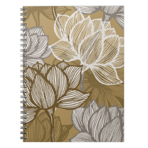 Cuaderno Patrón de flores Art Deco. Arte de la línea dorada