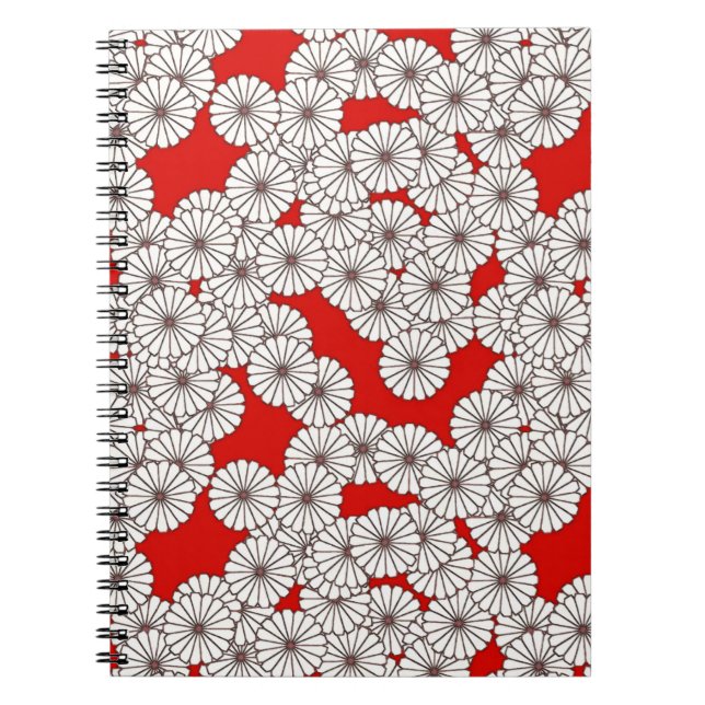 Cuaderno Patrón de flores Art Deco - blanco sobre rojo (Frente)