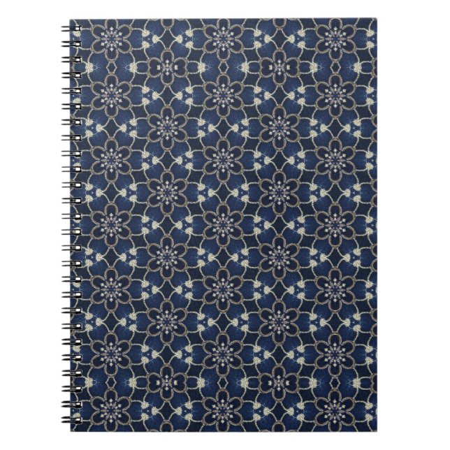 Cuaderno Patrón de flores azul medianoche (Frente)