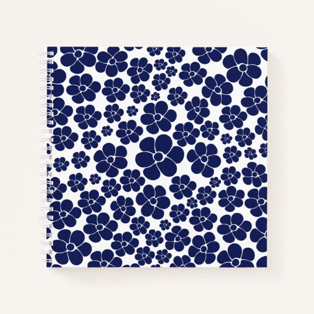 Cuaderno Patrón de flores - Azul y blanco (Anverso)