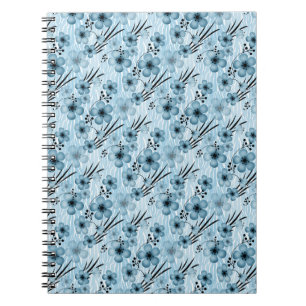 Cuaderno Patrón de flores azules en el fondo del tigre