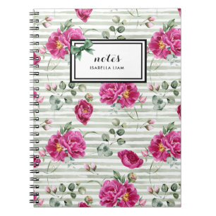 Cuaderno Patrón de Flores blancas de color verde de color d