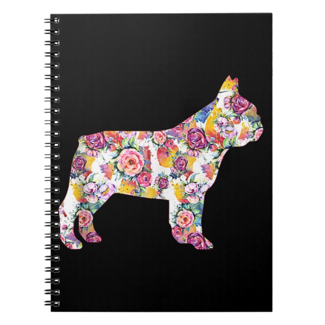 Cuaderno Patrón de flores Bulldoges franceses regalo de ena (Frente)