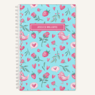 Cuaderno Patrón de flores de acuarela vintage rosas rosadas