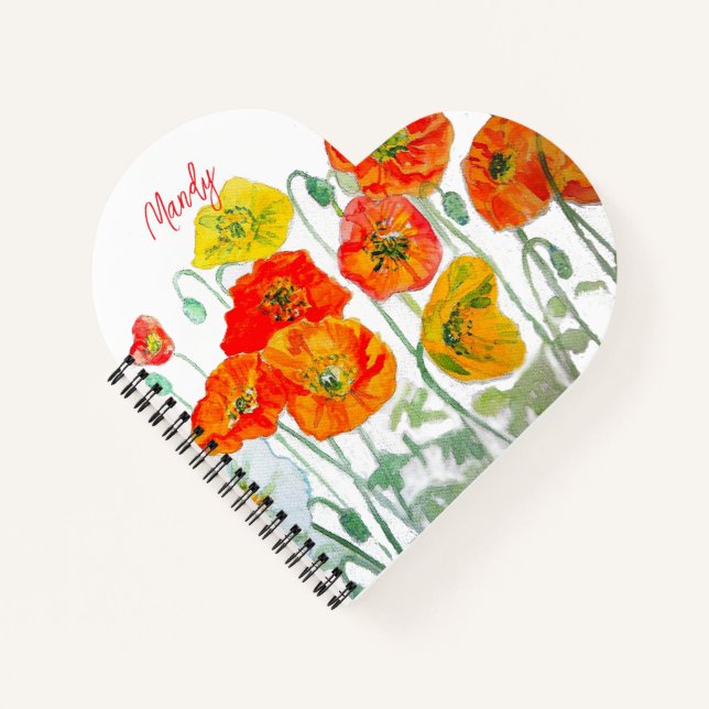 Cuaderno Patrón de flores de amapola rojas naranjas acuarel (Anverso)