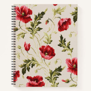 Cuaderno Patrón de flores de amapolas rojas brillantes vint
