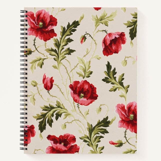 Cuaderno Patrón de flores de amapolas rojas brillantes vint (Anverso)