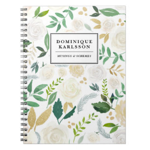 Cuaderno Patrón de flores de color de agua con Purpurina de