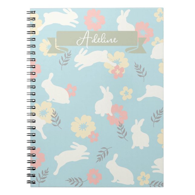 Cuaderno Patrón de flores de conejos cortos (Frente)