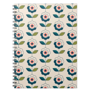 Cuaderno Patrón de flores de jardín de diversión retro