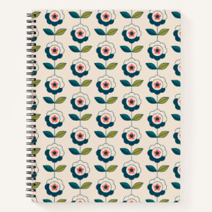 Cuaderno Patrón de flores de jardín de diversión retro