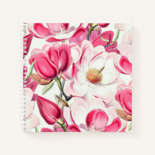 Cuaderno Patrón de flores de magnolia rosa de color de agua