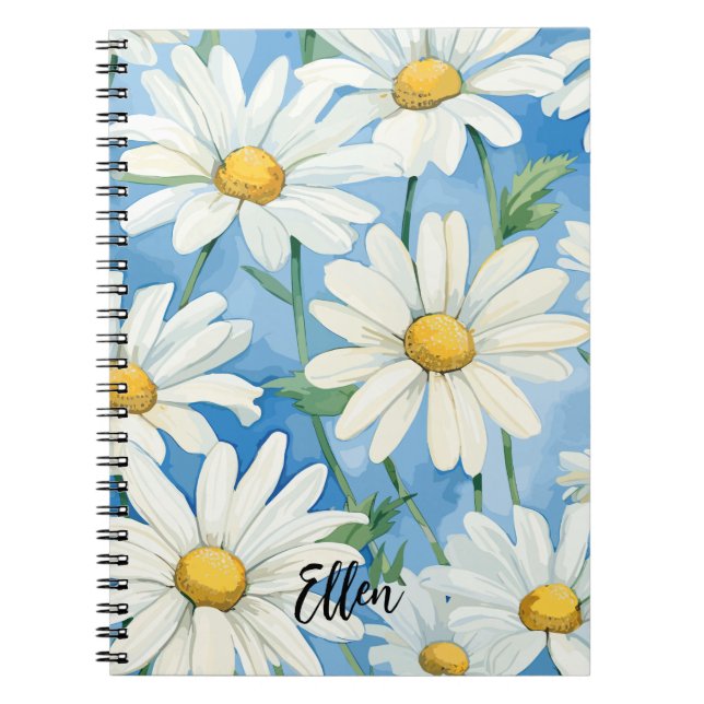 Cuaderno Patrón de flores de margarita personalizado (Frente)