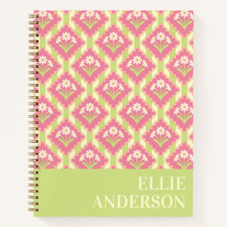 Cuaderno Patrón de flores de margarita rayado rosa verde na