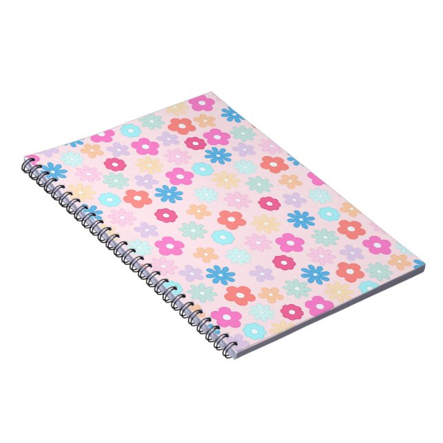 Cuaderno Patrón de flores de margarita rosada boho (Lado Derecho)