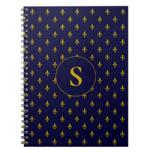 Cuaderno Patrón de flores de oro de Lis en azul real