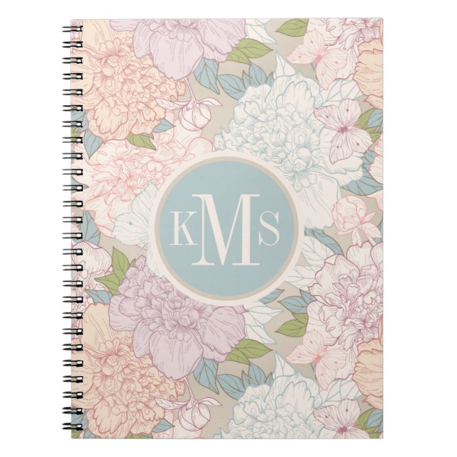 Cuaderno Patrón de flores de peones y mariposas Pastel (Frente)