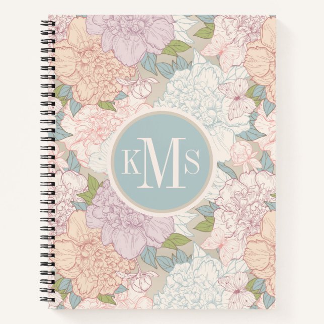 Cuaderno Patrón de flores de peones y mariposas Pastel (Anverso)