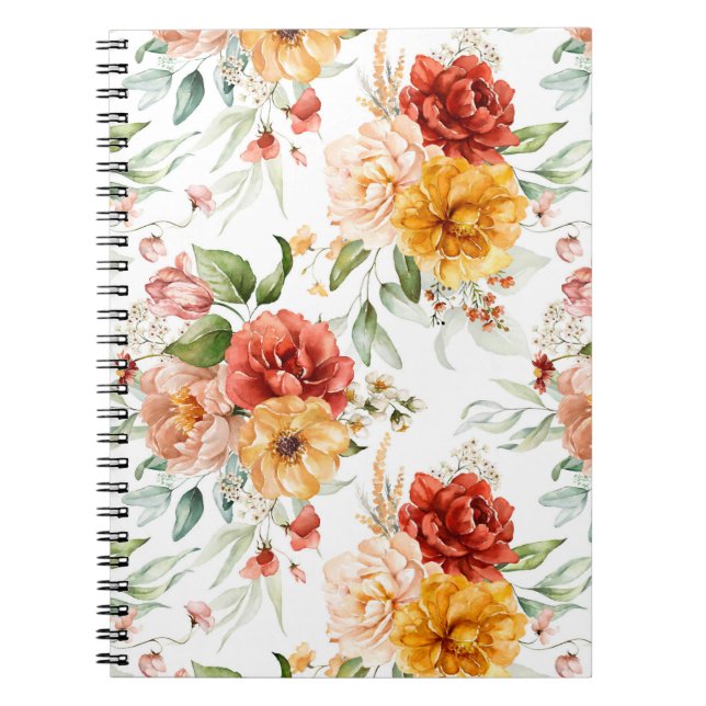 Cuaderno Patrón de flores de Peony Rojo (Frente)