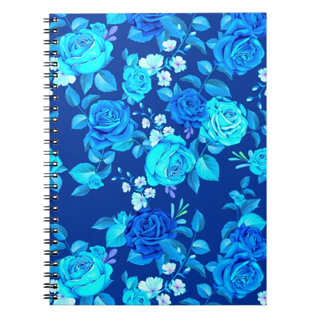 Cuaderno Patrón de flores de rosa azul clásica-87600 (Frente)