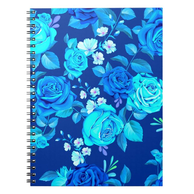 Cuaderno Patrón de flores de rosa azul clásica-87600 (Frente)