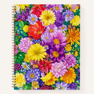 Cuaderno Patrón de flores del Jardín Verde Rojo Amarillo