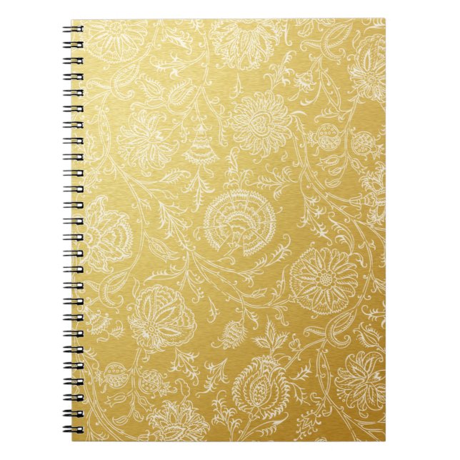 Cuaderno Patrón de flores doradas y blancas (Frente)