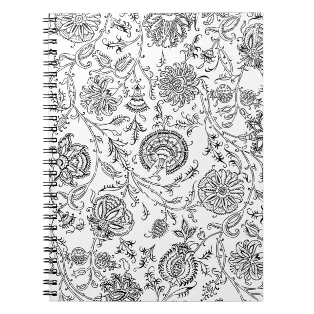 Cuaderno Patrón de flores en blanco y negro (Frente)
