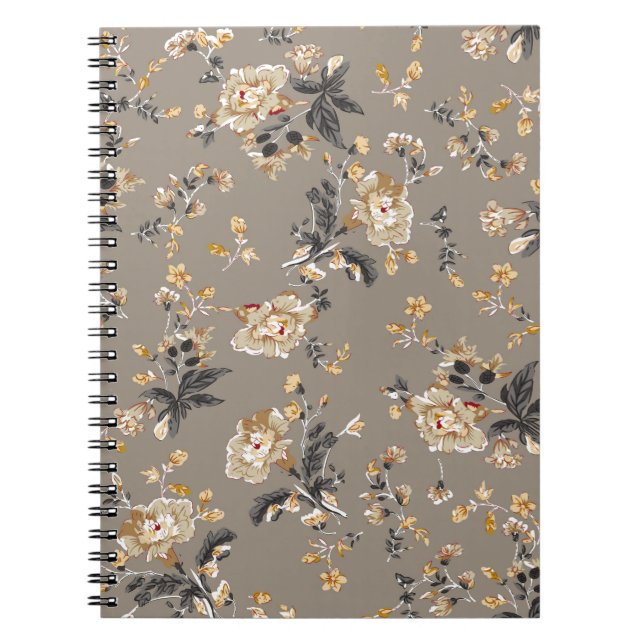 Cuaderno Patrón de flores en fondo marrón (Frente)