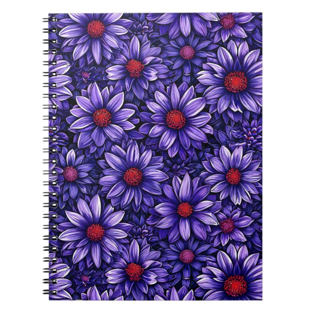 Cuaderno Patrón de flores estilizadas moradas (Frente)