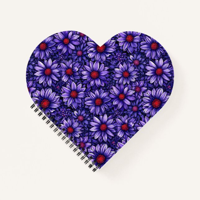 Cuaderno Patrón de flores estilizadas moradas (Anverso)