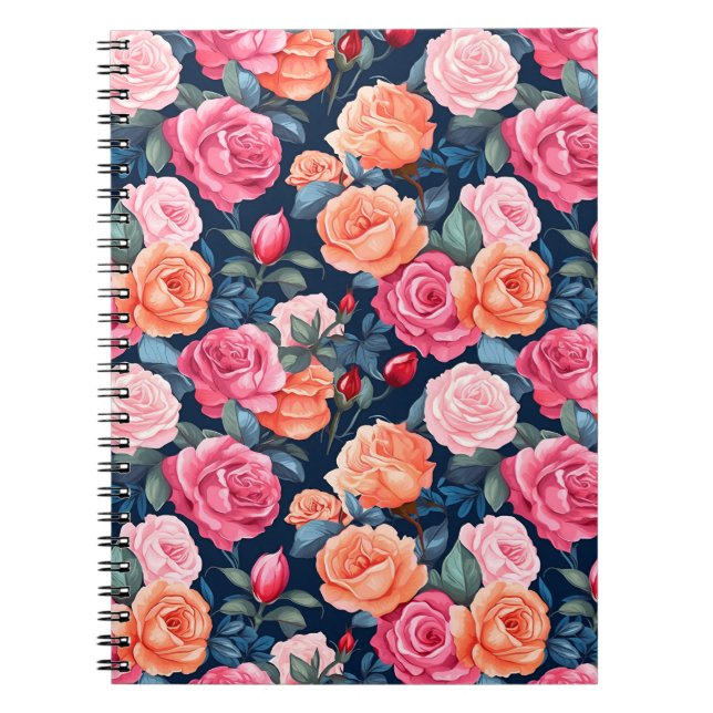 Cuaderno Patrón de flores florecientes para rosas-80037 (Frente)