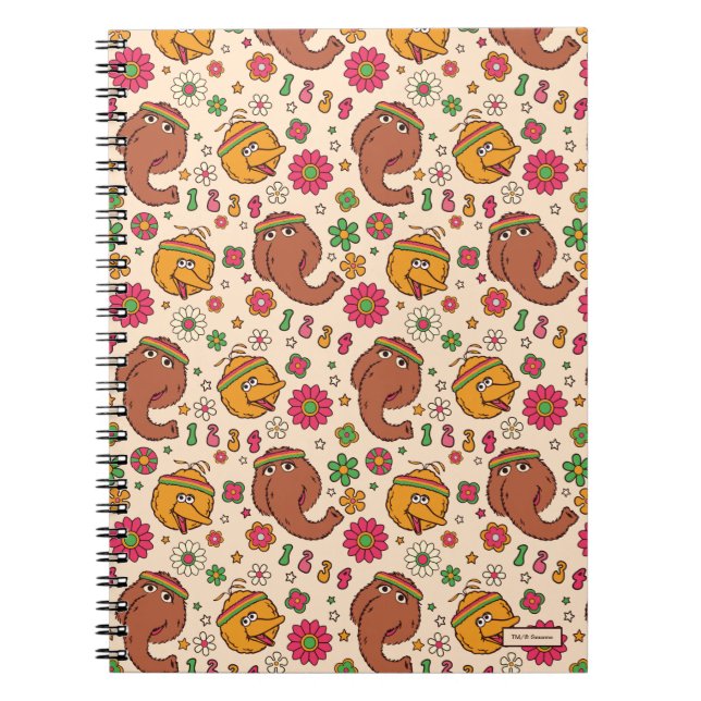 Cuaderno Patrón de flores groovy de Snuffleupagus y Big Bir (Frente)