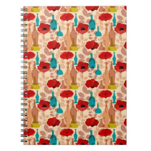 Cuaderno Patrón de flores, jarrones y botellas