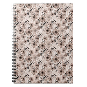 Cuaderno Patrón de flores marrón beige en el fondo del tigr