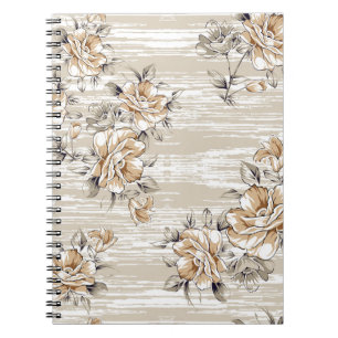 Cuaderno patrón de flores marrones en el fondo de textura