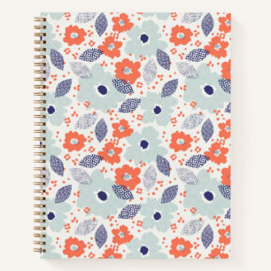 Cuaderno Patrón de flores moderadas naranja y azul