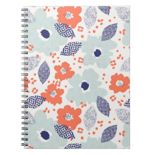Cuaderno Patrón de flores moderadas naranja y azul