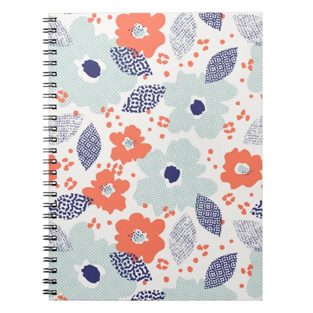Cuaderno Patrón de flores moderadas naranja y azul (Frente)