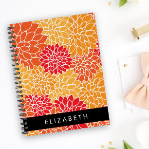 Cuaderno Patrón De Flores, Naranja Dahlia, Su Nombre