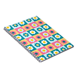 Cuaderno Patrón de flores pastel coloridas retro lindas