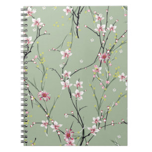 Cuaderno patrón de flores pequeñas rojas y amarillas sobre 