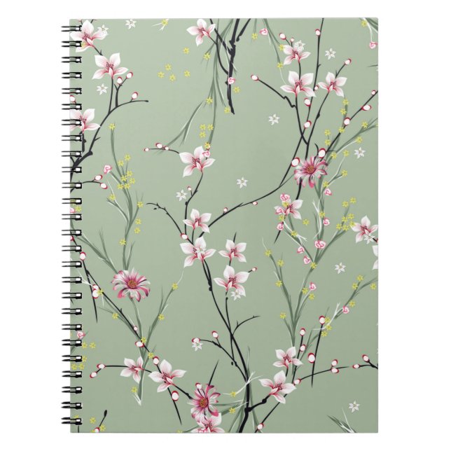 Cuaderno patrón de flores pequeñas rojas y amarillas sobre  (Frente)